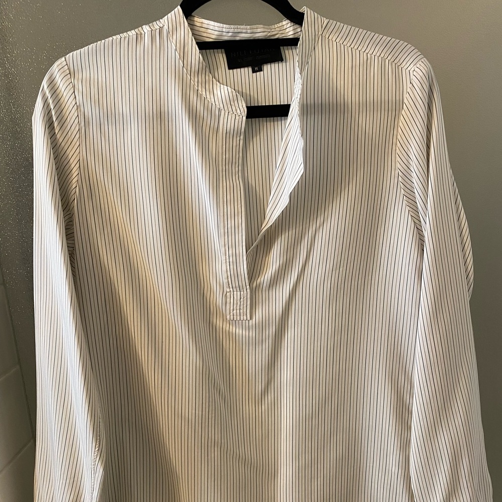Nililotan cream silk striped blouse